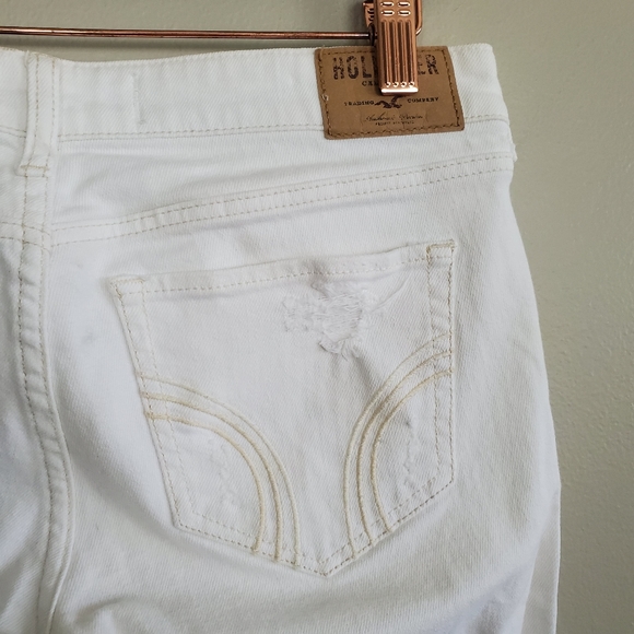 Hollister Crop Skinny Low Rise Distressed Ripped Rip Jegging White Jeans 7 28 - Picture 9 of 13
